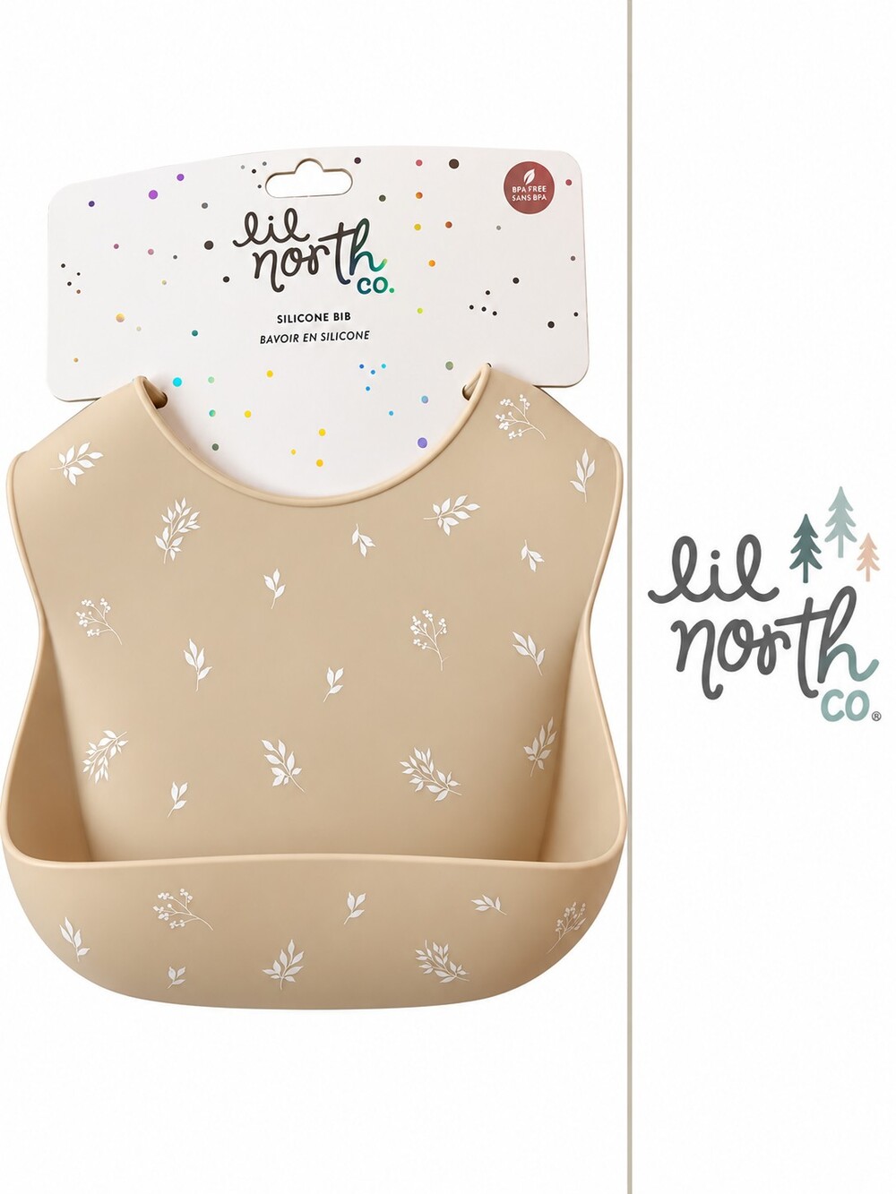 Lil North Co Wildflowers Silicone Baby Bib Beige NWT